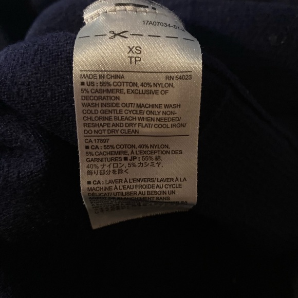 Banana Republic Factory Navy Blue Ruffle Crew Neck Sweater Silver Metallic XS - Picture 6 of 6